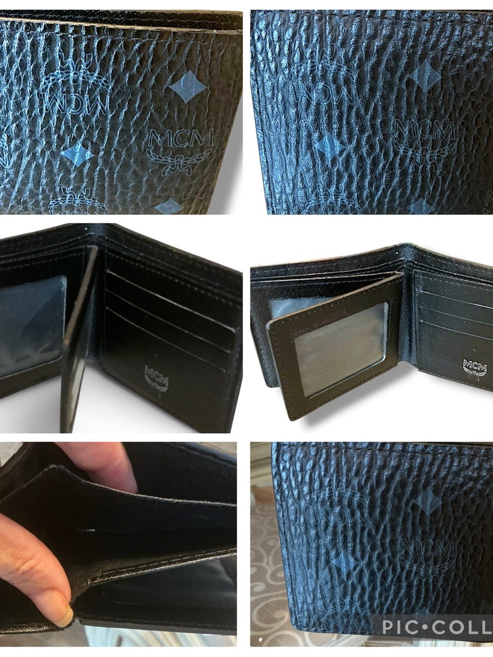 MCM Black Embossed Logo Leather Card & Key Holder